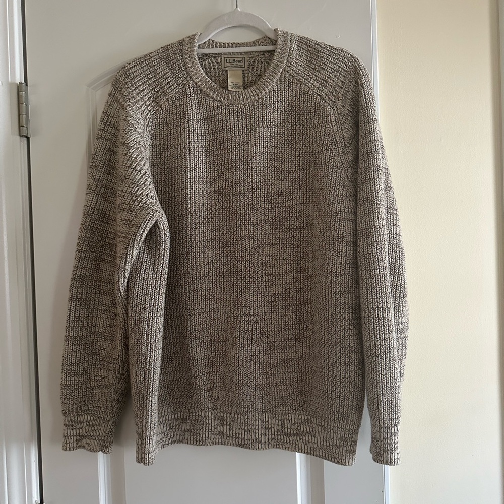 100% Cotton LL Bean Sweater. Size Medium Grey/Brown